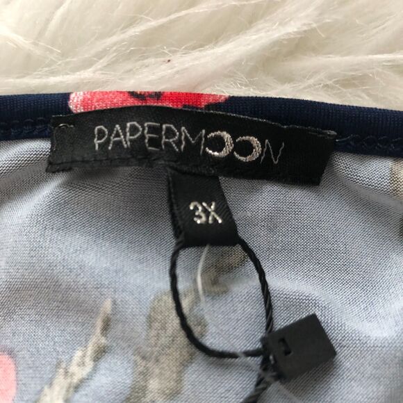 Papermoon‎ Womens Tank Top 3x Blue Floral Sleeveless Blouse Halter Neck NWT - Picture 8 of 8